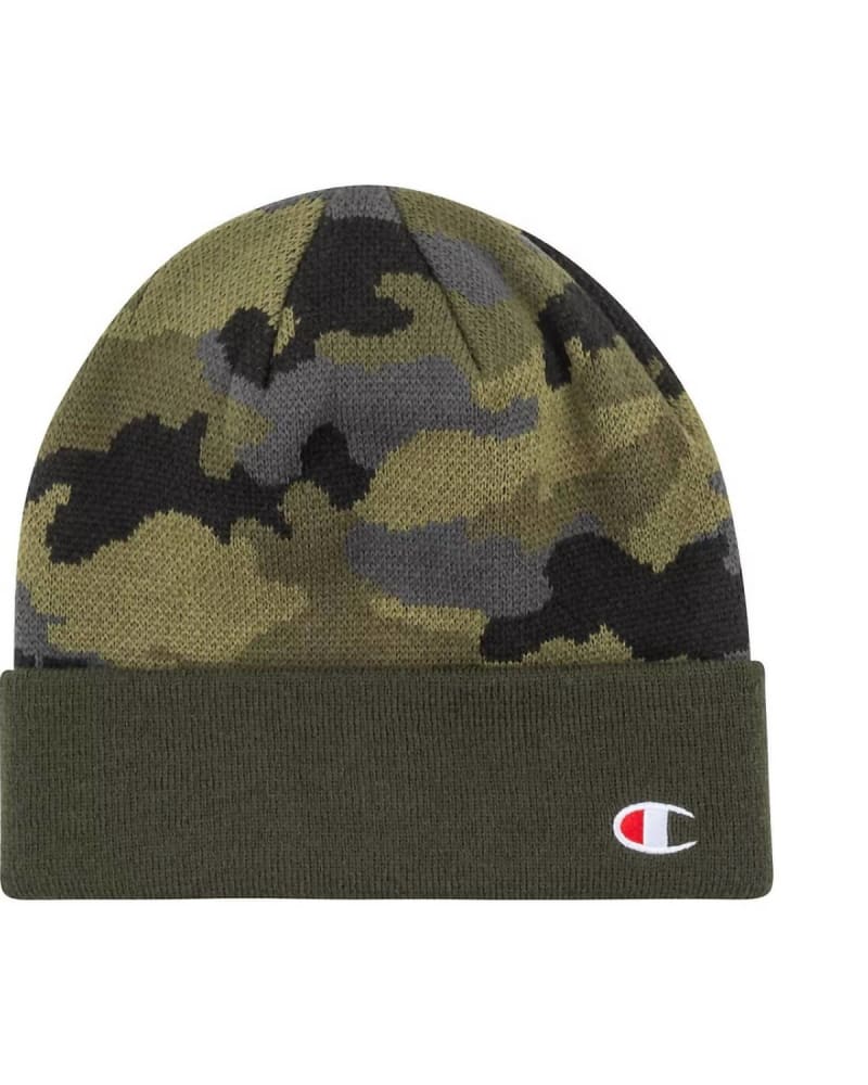 Front of a model wearing a size one-size-fits-all Logo Cuff Beanie In Olive in Olive by Champion. | dia_product_style_image_id:358957